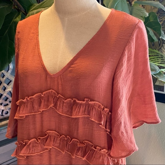 Vici Flawless Ruffled Terra Cotta v-neck Tunic Slip dress - Picture 11 of 16